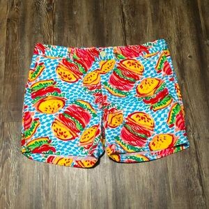 Seaplane Shorts Women's Large Painted Hamburgers All Over Print High Rise Summer